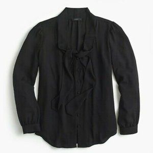 J crew Black Drapey Tie Neck Blouse Sz 14